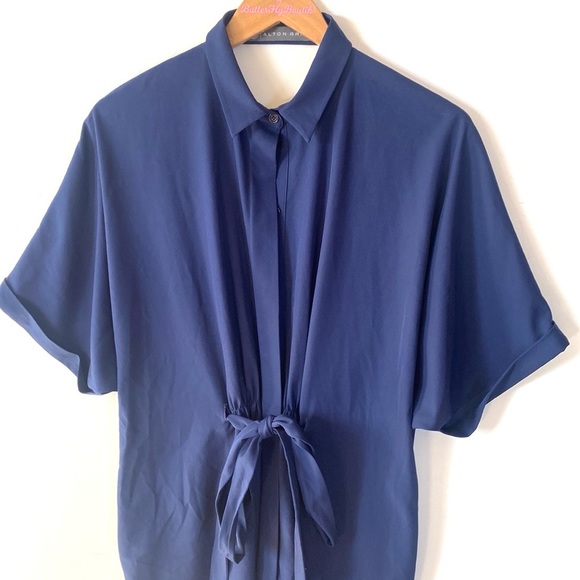 (A9) Alton Gray keyhole back Navy Blue shirtdress with pockets, Size 4 - Picture 4 of 14